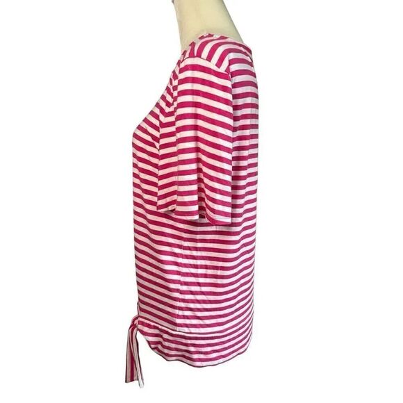 Talbots Striped Tie Front Short Sleeve Top Shirt Pink White Size Small - Picture 4 of 6